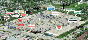 Aerial of SmartCentres Winnipeg West, 3365 Portage in Winnipeg, MB.